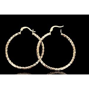 Laminated Gold Earrings Twisted‎ Design Lightweight Fashion Jewelry Women 1 inch